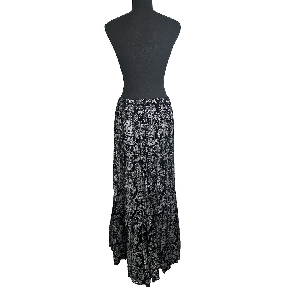 Double D Ranch Wear LARGE Black Silver Velvet Pull On Tiered Maxi Romantic Skirt - Picture 4 of 14